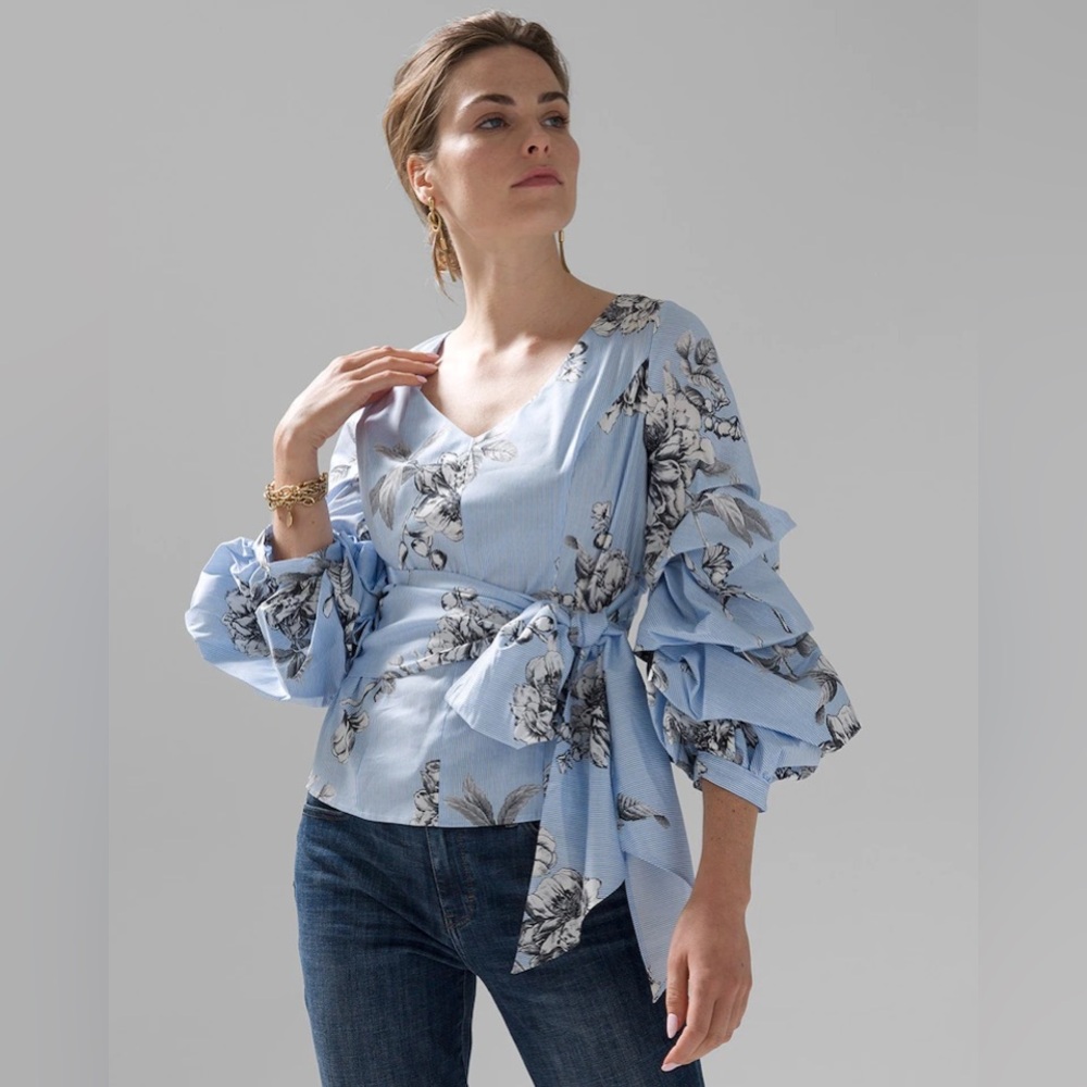 NWT✨White House Black Market Ruffle Sleeve Poplin Blouse